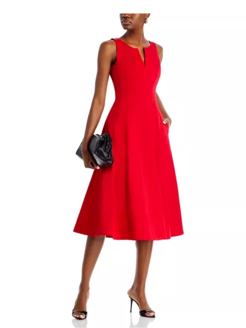 Aqua Red Sleeveless Notch-Neck Midi Dress